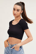 Black T-Shirt Short Sleeve Round Neck Seamless