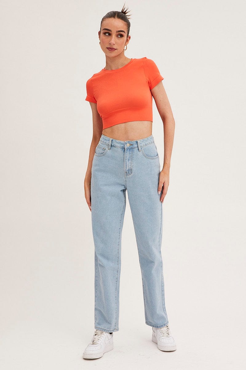 Orange T-Shirt Short Sleeve Crew Neck Seamless
