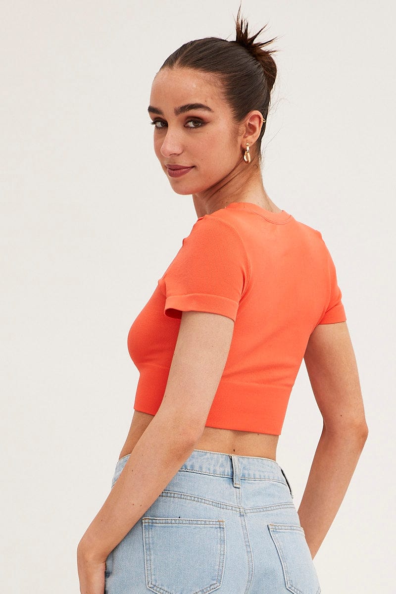 Orange T-Shirt Short Sleeve Crew Neck Seamless