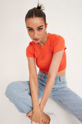 Orange T-Shirt Short Sleeve Crew Neck Seamless