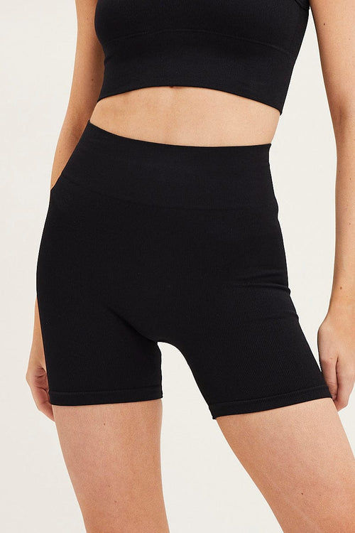 Black High Neck Rib Bind Seamless Tank