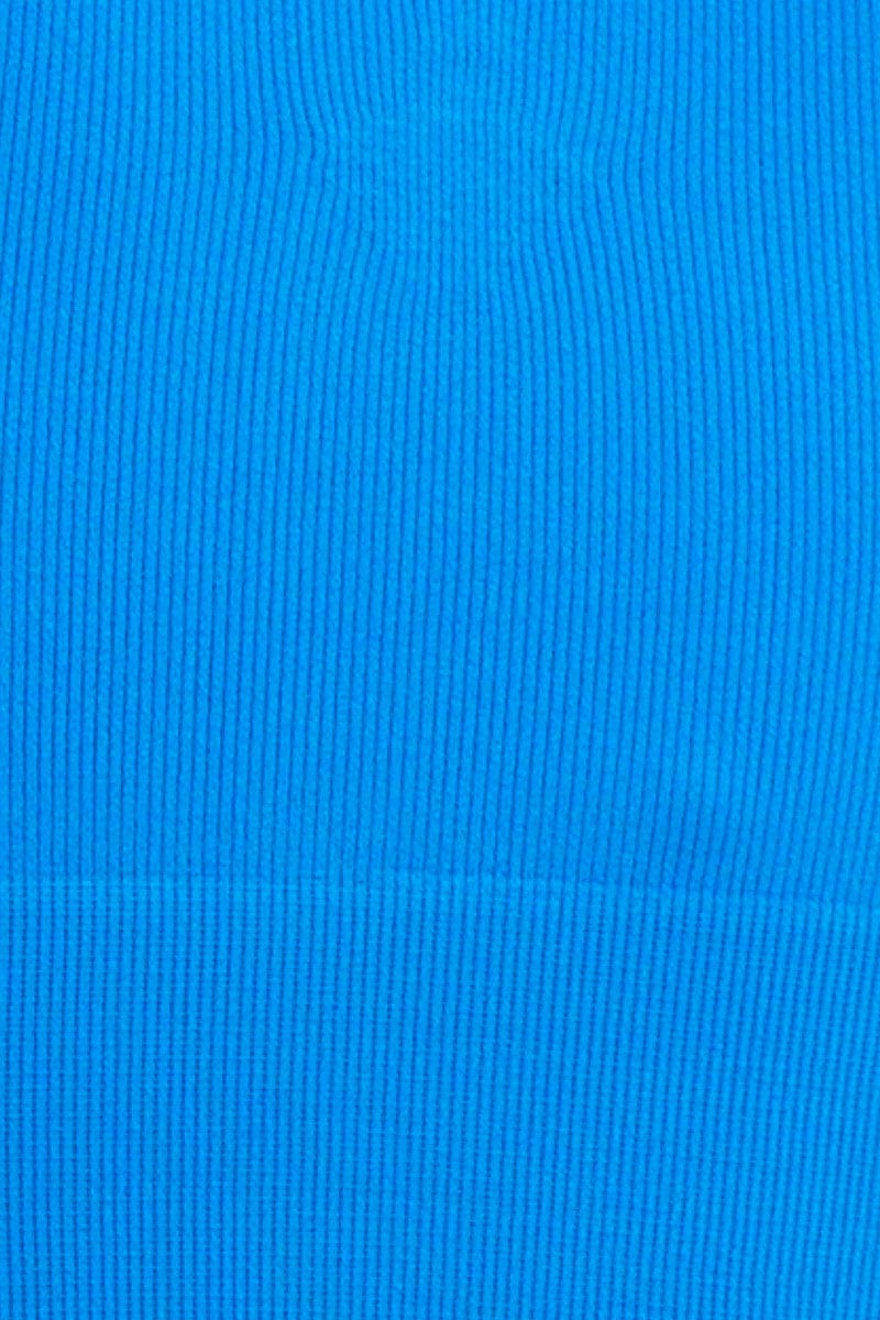 Blue High Neck Rib Bind Seamless Tank