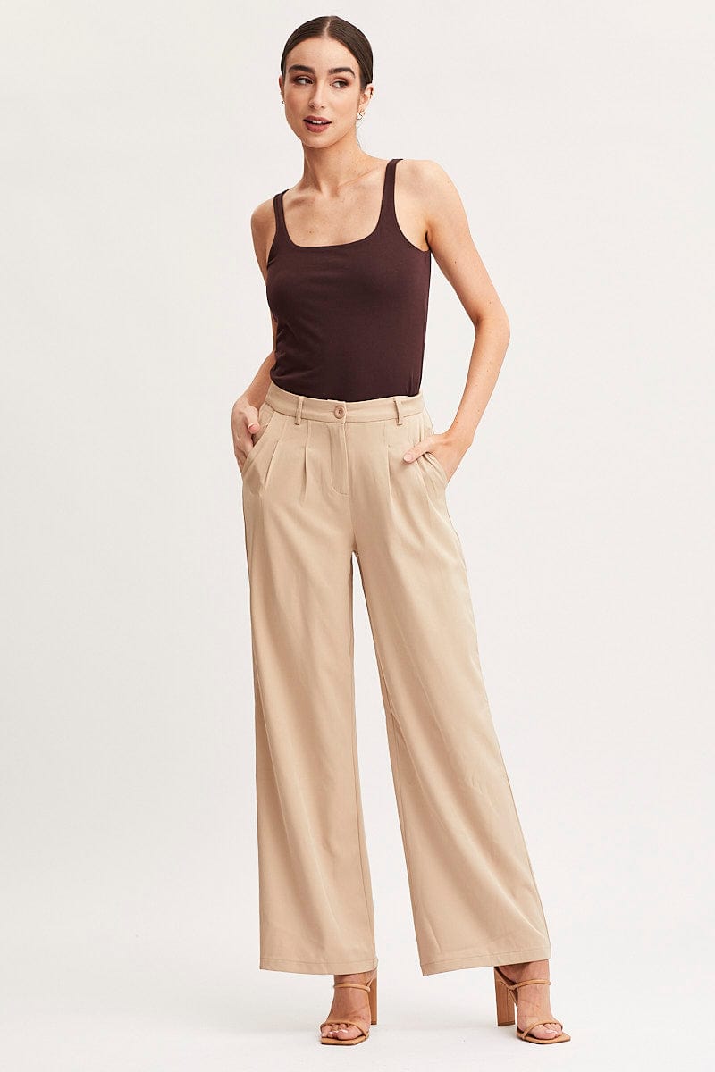 Brown Tank Top Sleeveless Square Neck Cotton