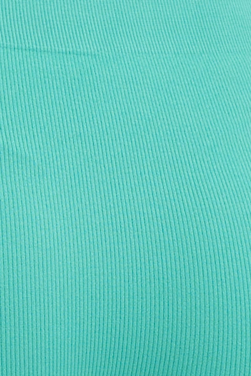 Green High Neck Rib Bind Seamless Tank