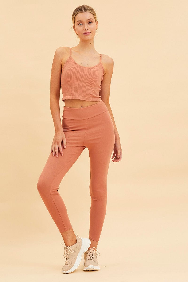 Orange Seamless Tank Top Top Scoop Neck Rib