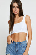 White Crop Tank Top Sleeveless Round Neck Seamless