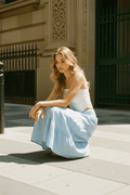Blue Stripe Maxi Skirt Shirred Waist Tiered Relaxed
