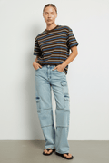 Brown Stripe Short Sleeve Oversized Stripe Tshirt