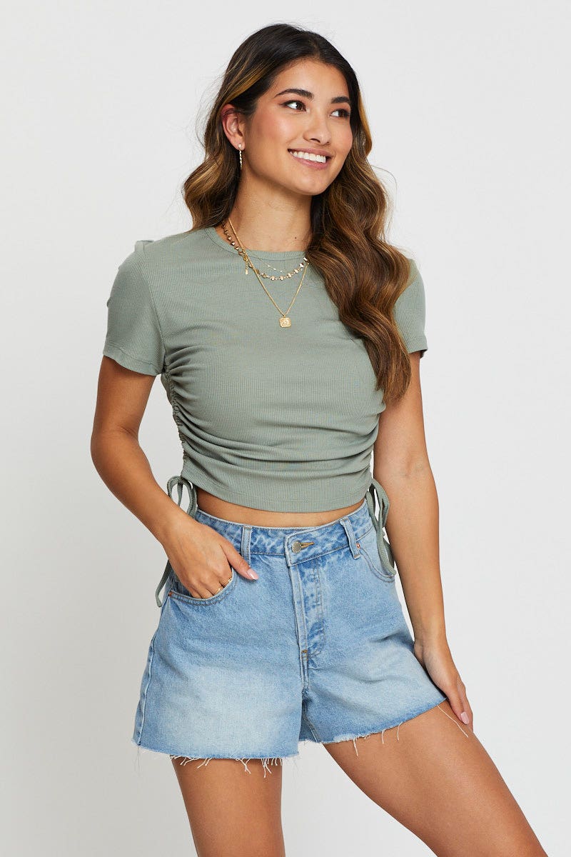 Green Crop T Shirt Short Sleeve