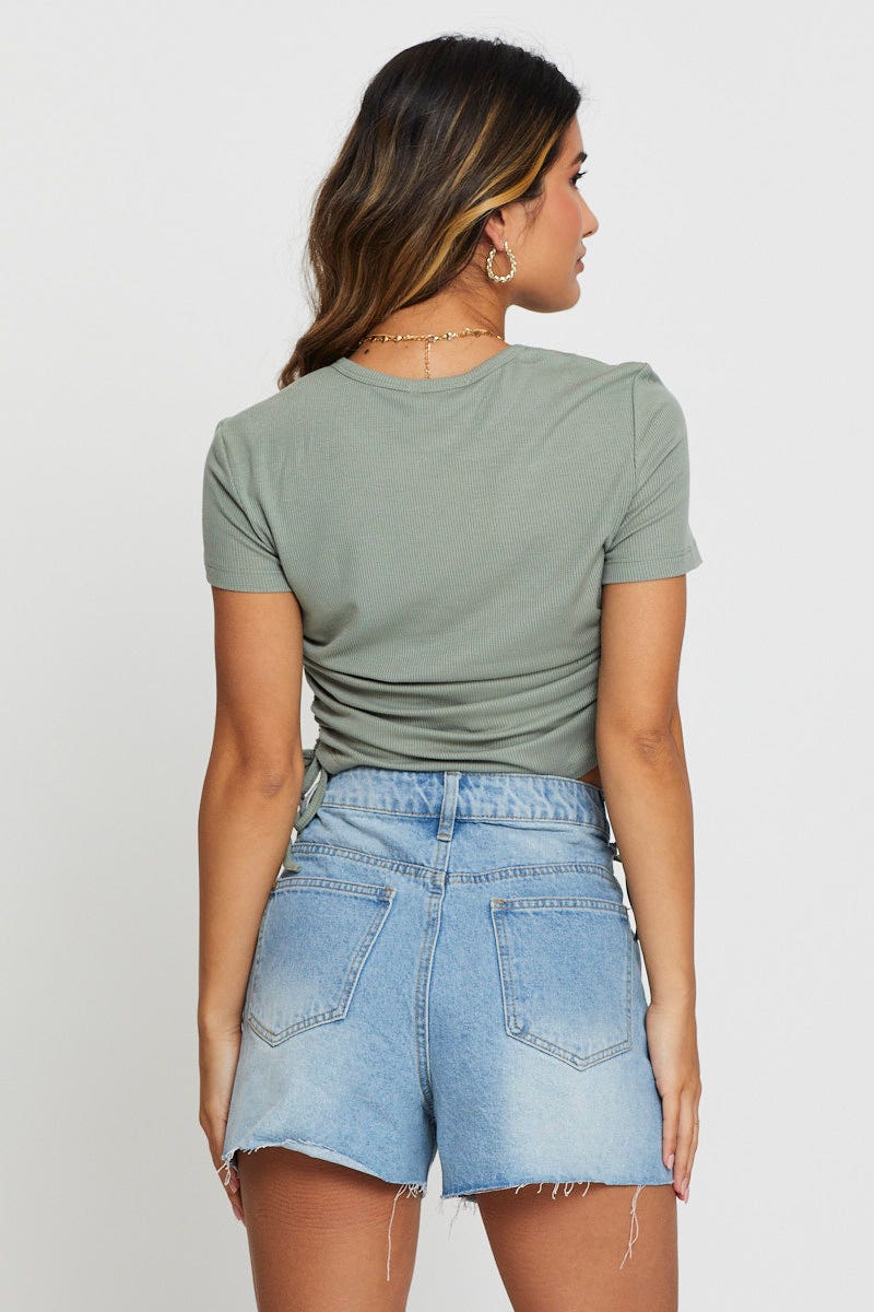 Green Crop T Shirt Short Sleeve