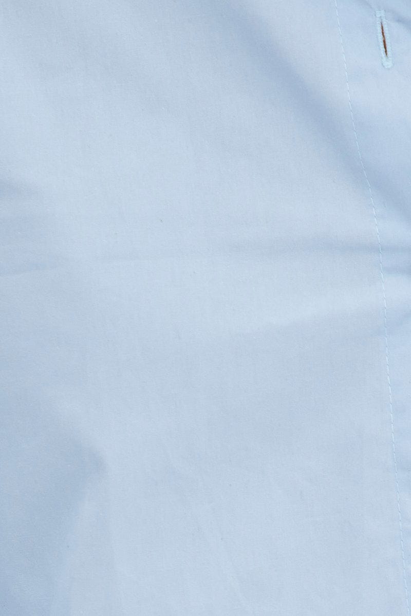 Blue Crop Shirt Long Sleeve Collared Button Up
