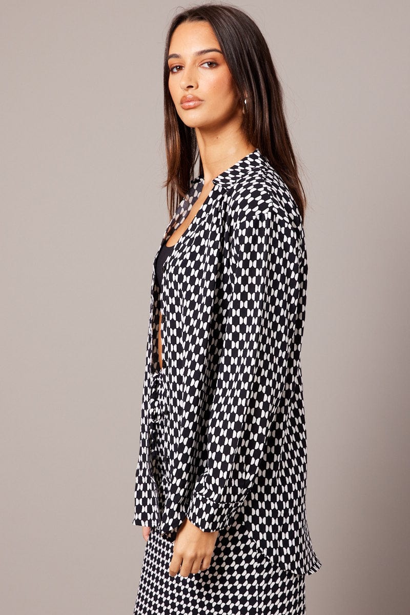 Black Geo Relaxed Shirt Long Sleeve