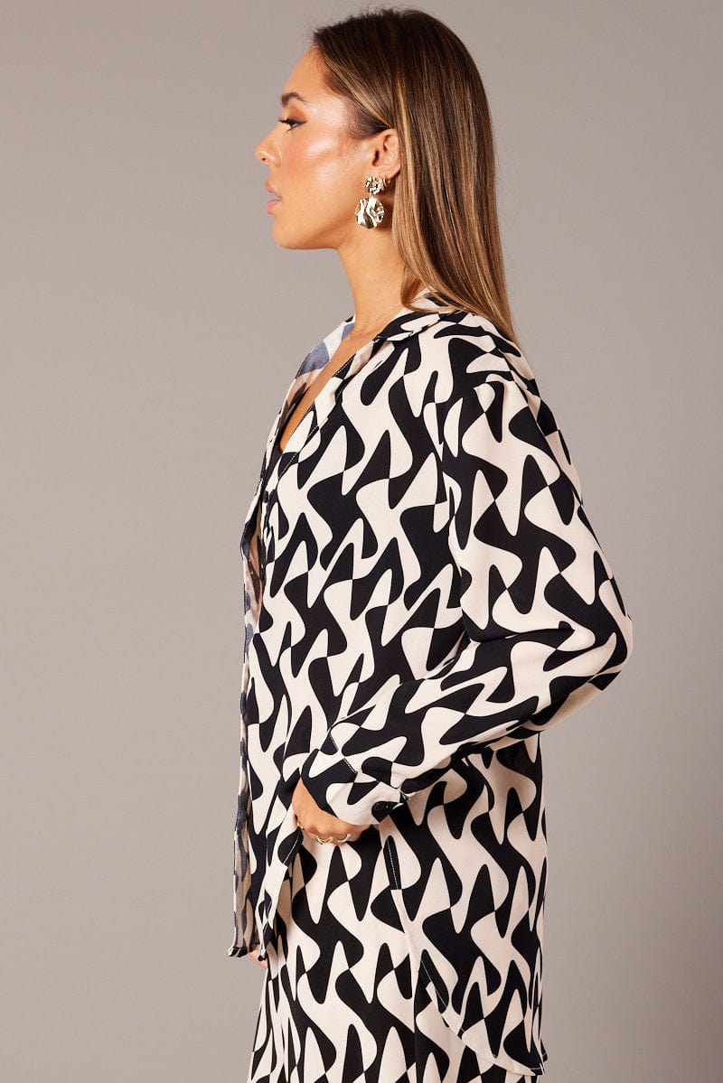 Black Abstract Relaxed Shirt Long Sleeve