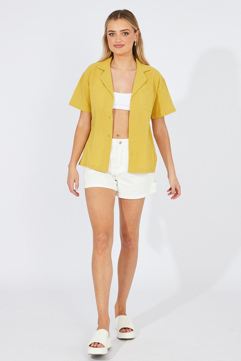 Yellow Shirt Short Sleeve Collared Neck