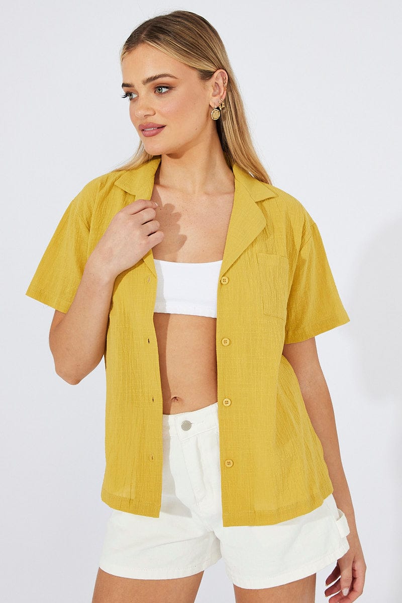 Yellow Shirt Short Sleeve Collared Neck