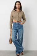 Green Shirt Top Long Sleeve Collared