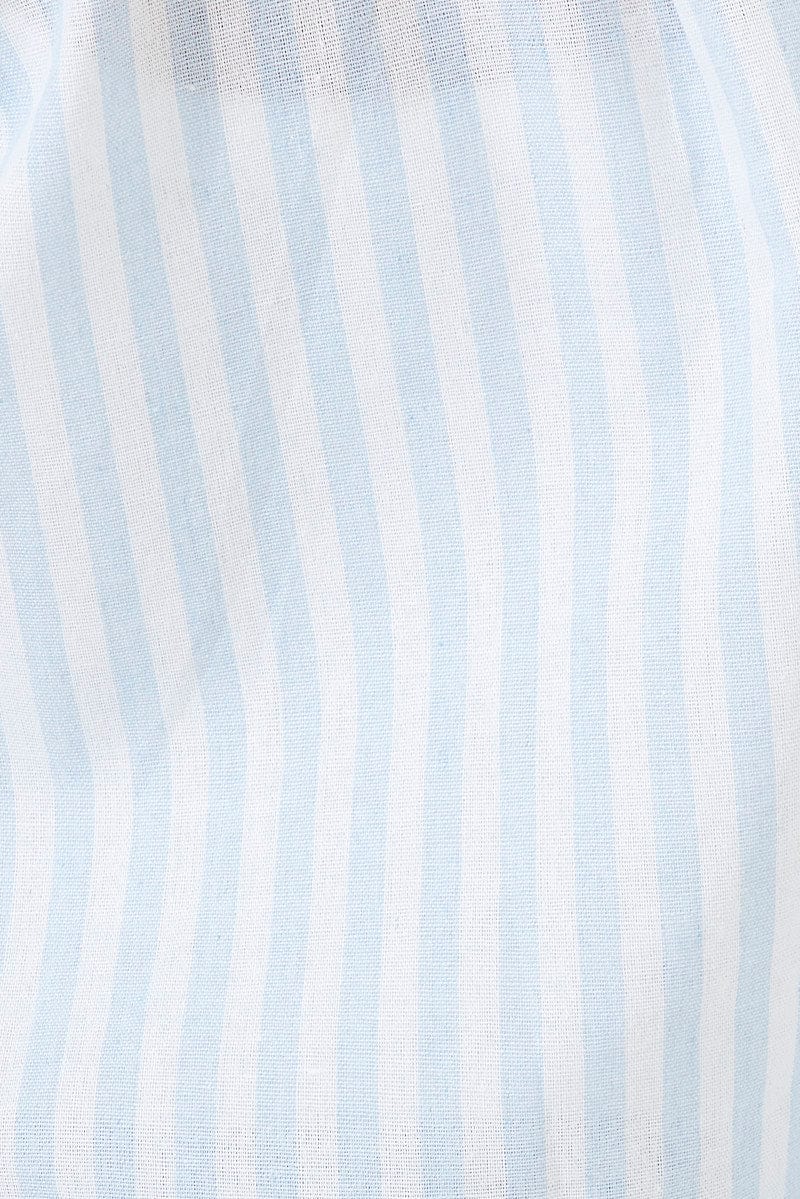 Blue Stripe Shirt Short Sleeve Collared Neck