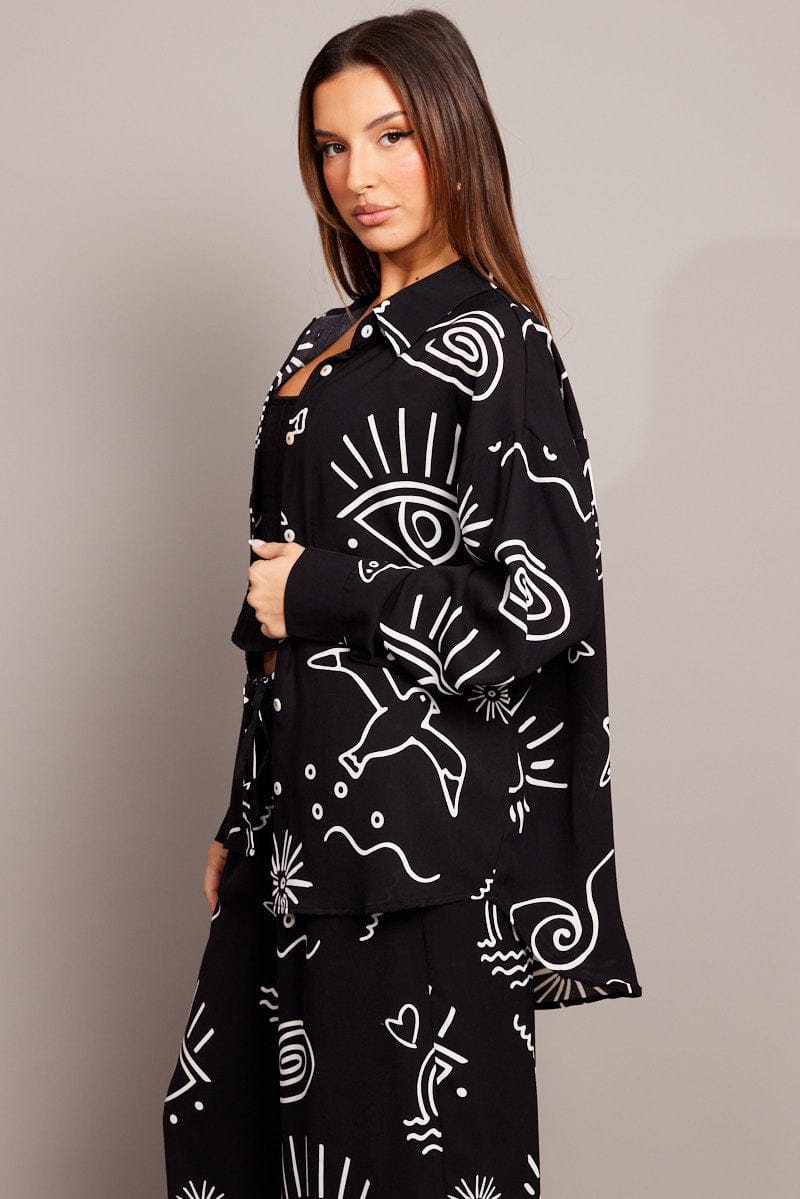 Black Abstract Relaxed Shirt Long Sleeve