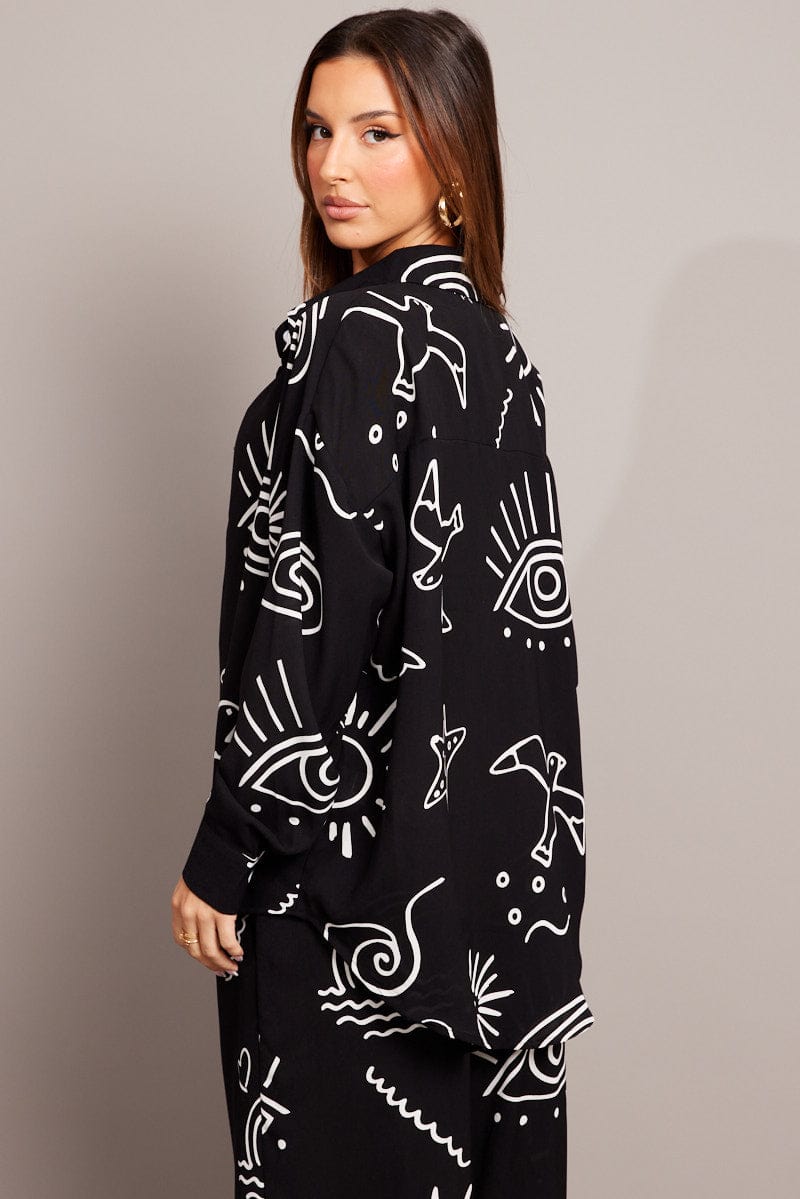 Black Abstract Relaxed Shirt Long Sleeve
