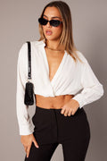 White Twist Front Cropped Relaxed Collared Shirt