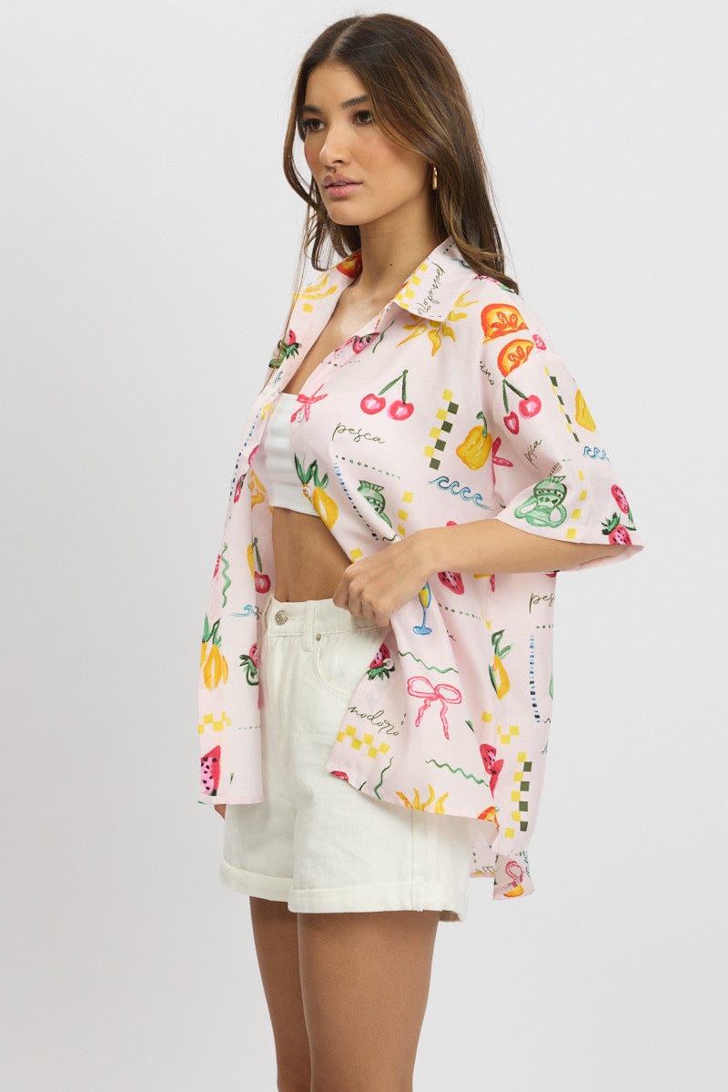 Pink Abstract Relaxed Shirt Short Sleeve