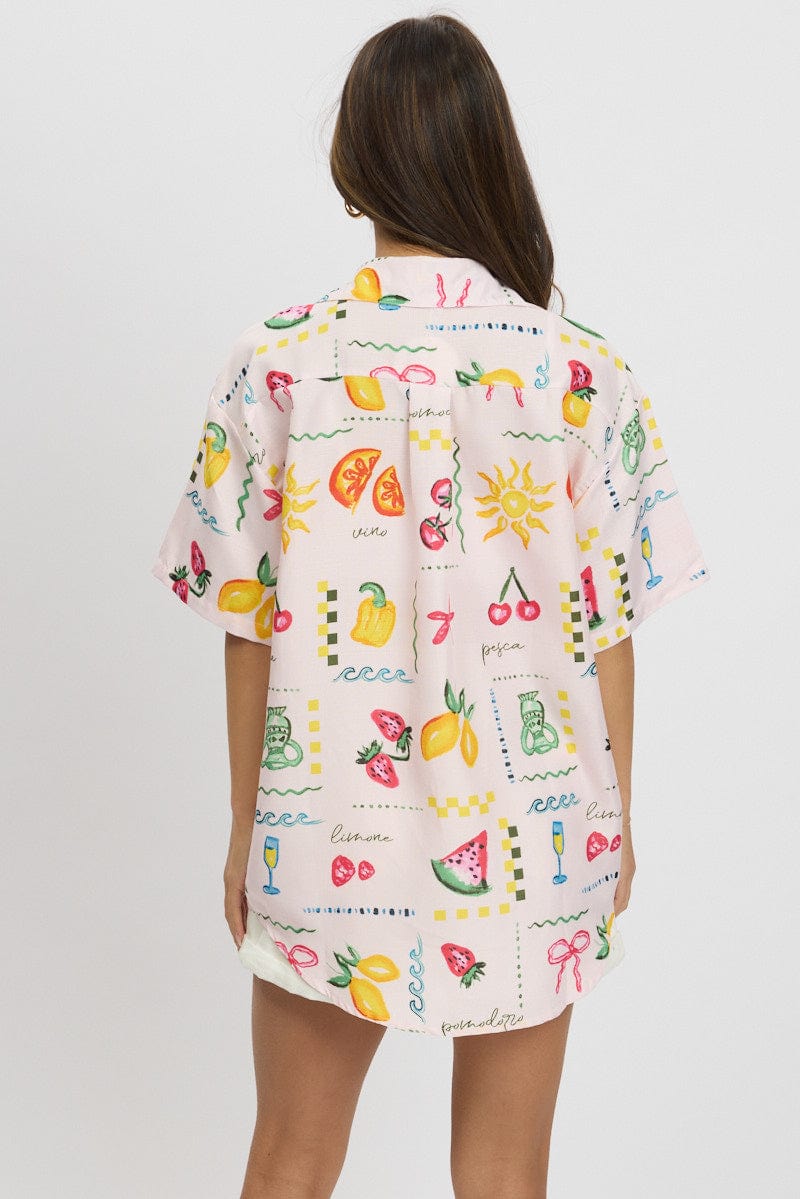 Pink Abstract Relaxed Shirt Short Sleeve