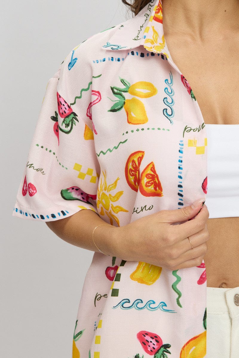 Pink Abstract Relaxed Shirt Short Sleeve