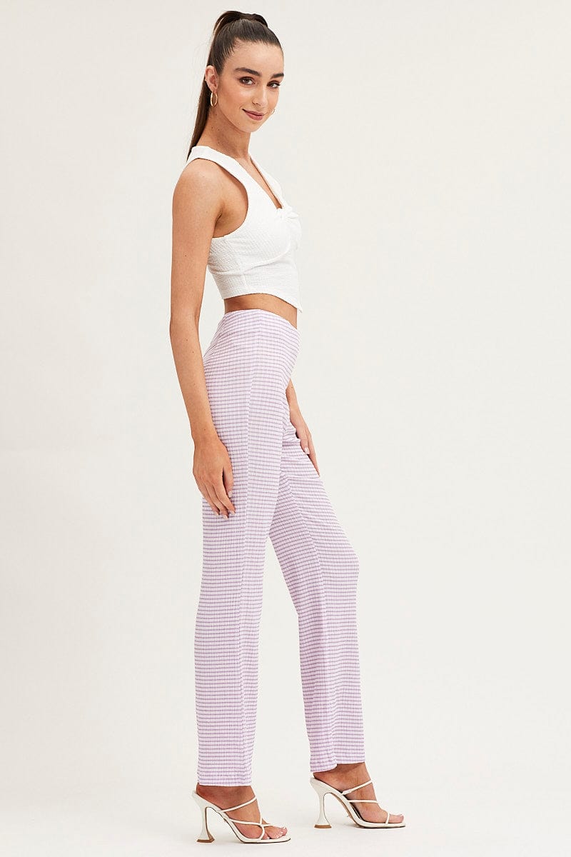 Check High Rise Pants Straight Leg